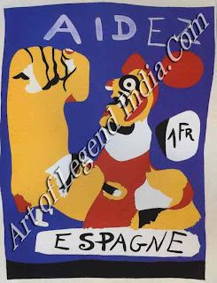 The Great Artist Joan Miro Painting “Help Spain” 1937 from Cahier d'Art, Vol. 12 no. 4-5 Stencil, printed in colour, Composition 9 ¾ x 7 5/8. Collection, The Museum of Modern Art, New York. Gift of Pierre Matisse 