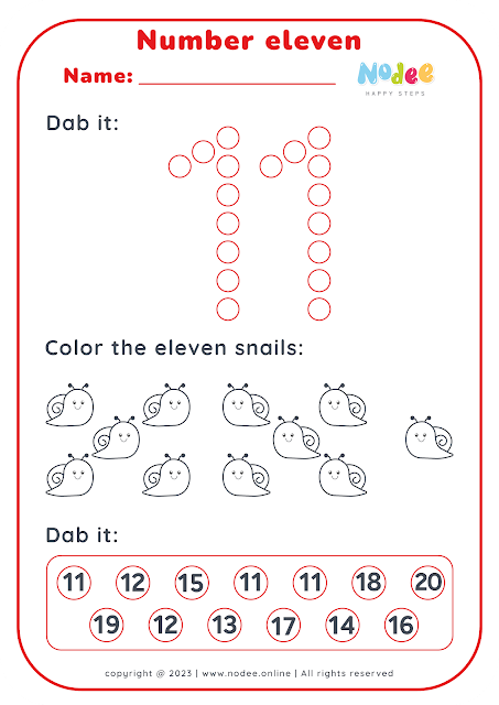 Math Activities Worksheets Number Eleven for Kids