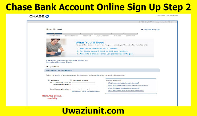 Chase Bank Account Online Sign Up Step 2