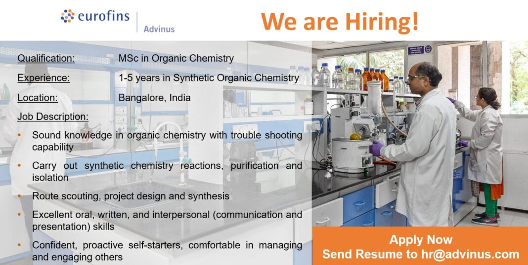 Job Availables, Eurofins Advinus Job Opening For MSc Organic Chemistry