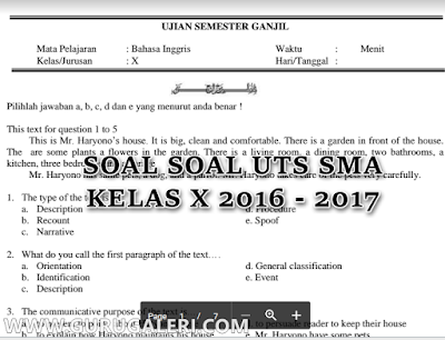 Download Contoh Soal UTS SMA Kelas X Terbaru 2016/2017