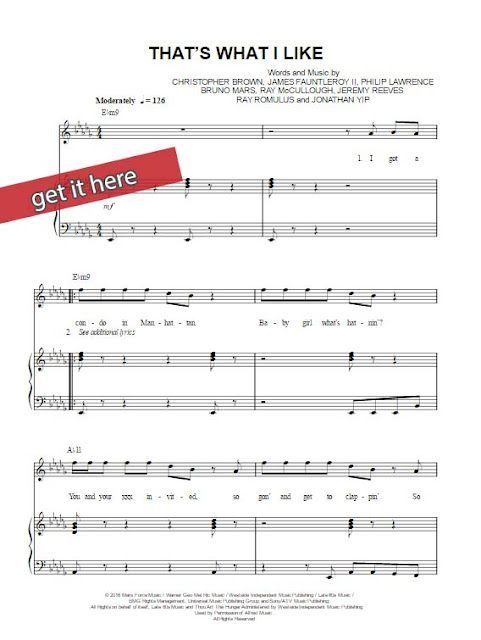 bruno mars, that's what i like, sheet music, piano notes, chords, download, pdf, print, klavier noten, keyboard, guitar, voice, vocals