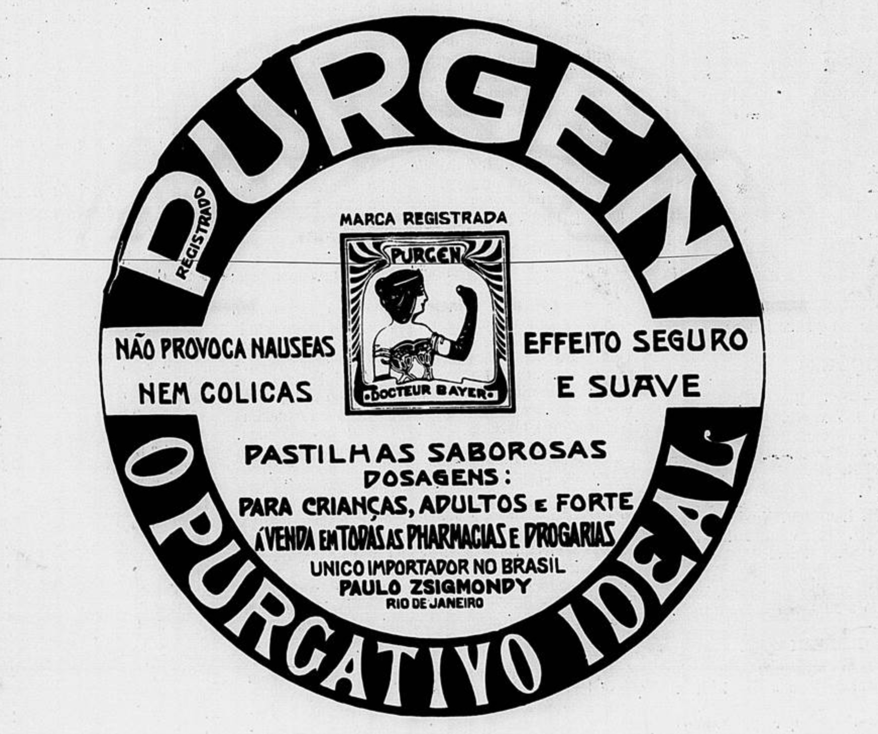 Anúncio veiculado em 1907 promovia o purgativo da marca Purgen