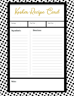 Kosher Recipe Cards - Free Printable Digital Files - Polka Dot Black White Theme
