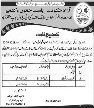 Directorate of Sericulture Muzaffarabad Jobs 2022 