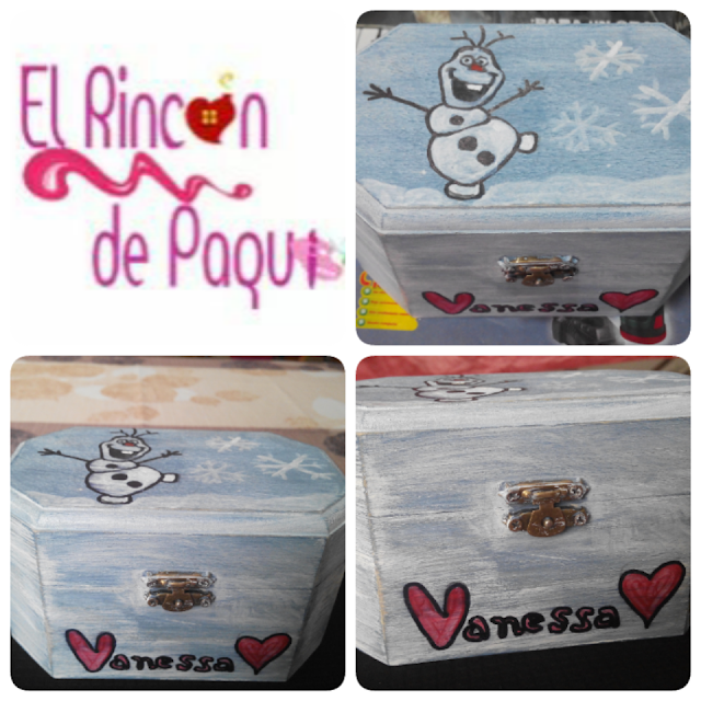 Joyero/Cajita de madera pintada a mano con pintura acrílica con tema de Frozen y Olaf