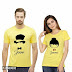 Yellow Printed Cotton Blend Couple Tees