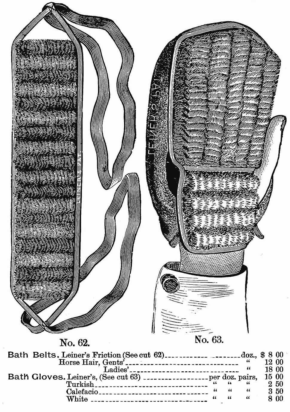 an 1887 horse hair bath belt and bath glove