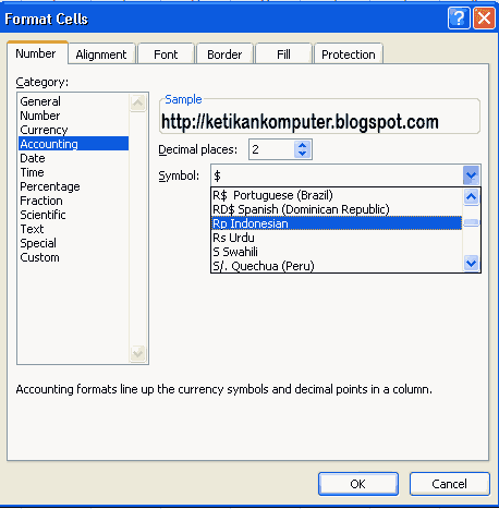 memberi mata uang secara otomatis di excel