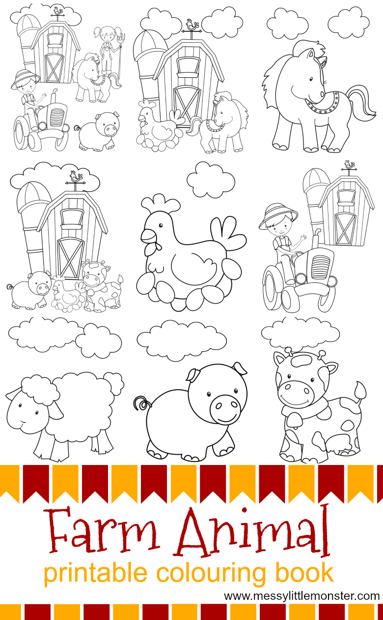 Farm Animal Printable Colouring Pages - Messy Little Monster