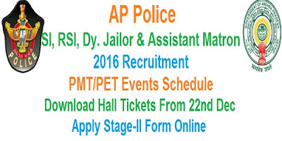 AP Police SI, RSI, Dy. Jailor PMT/PET Schedule 2016