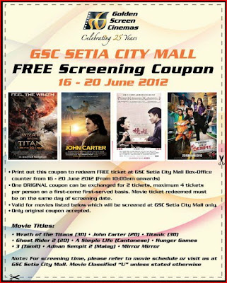 GSC Setia City Mall: FREE Movie Tickets Coupon