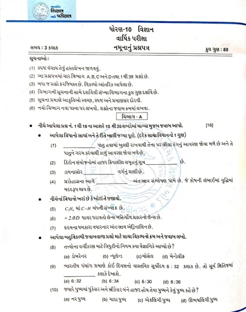 STD-10 BLUE PRINT ADHARIT SCIENCE MODEL QUESTION PAPER 2019.