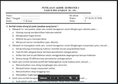 Soal PAS Tema 3 Kelas 5 Semester 1