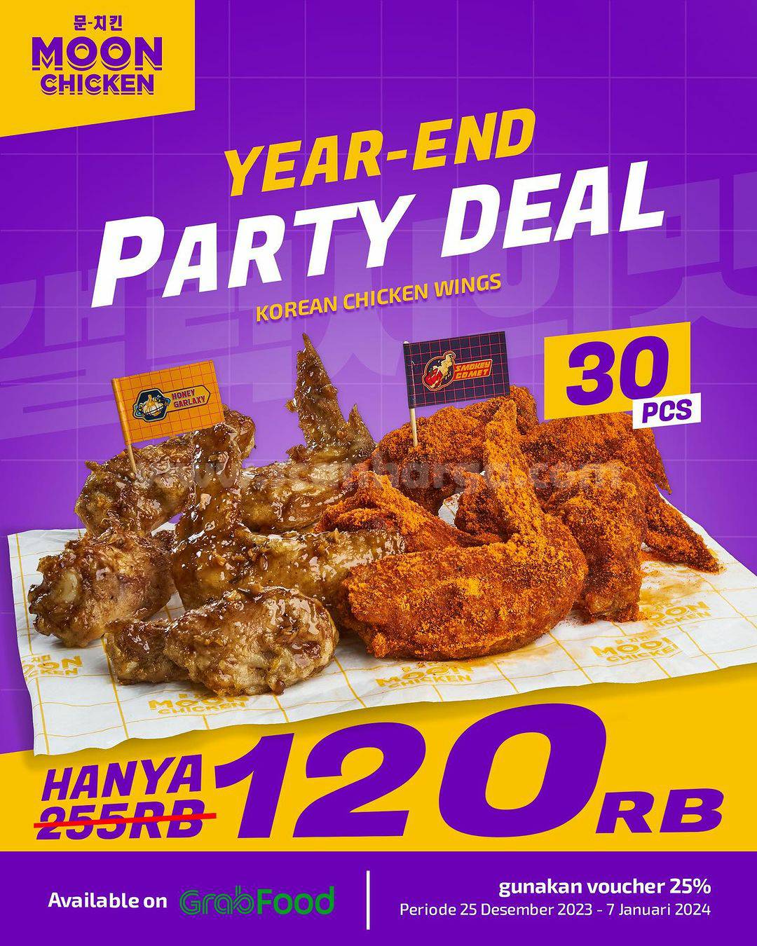 Promo MOON CHICKEN YEAR END PARTY DEAL - Beli 30 Korean Wings Cuma Rp 4.000 per pcs