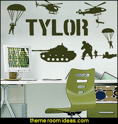 Custom Name Military Army Soldiers Boys Room Vinyl Wall Decor Mural Decal Sticker