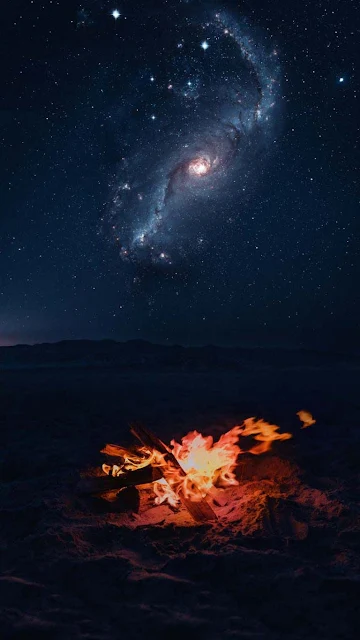 Campfire Night, Milky Way Galaxy, Night, Stars iPhone Wallpaper