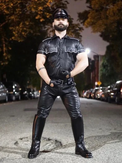 B 1/2 Armored carbs wearing leather gear and standing out on the street looking like a tough dude