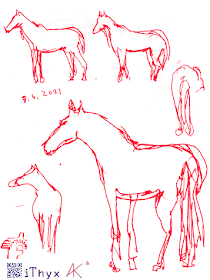 Наброски коней на прогулке. Автор рисунка: художник Андрей Бондаренко #iThyx