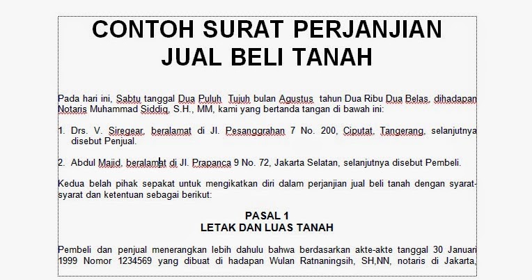 [.doc] CONTOH SURAT PERJANJIAN JUAL BELI TANAH - Lanjutan 