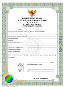 Blangko Ijazah RA