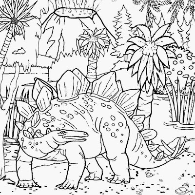 Tropical Jurassic world roof lizard reptile herbivore plant eater Stegosaurus Dinosaur coloring page