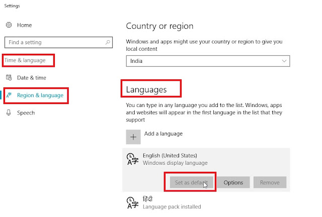 Settings  Time & Language  Region and Language  Languages