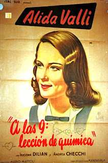 A LAS 9 LECCIÓN DE QUIMICA. Argentina. Cartel: 75 x 110 cms. A LAS NUEVE, LECCIÓN DE QUÍMICA. Ore 9: Lezione di chimica. 1941. Italia. Dirección: Mario Mattoli. Reparto: Alida Valli, Irasema Dilián, Andrea Checchi, Giuditta Rissone, Carlo Campanini, Ada Dondini, Carlo Micheluzzi, Sandro Ruffini.