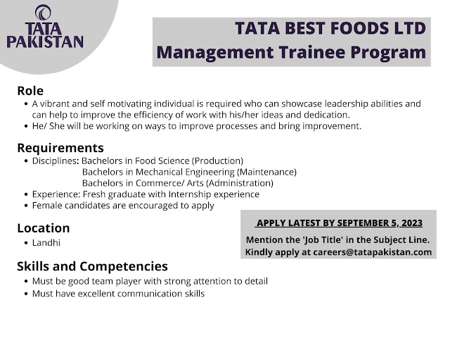 Tata Pakistan Management Trainee Program 2023