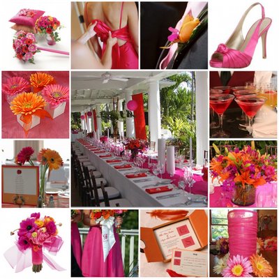 pink and orange wedding reception