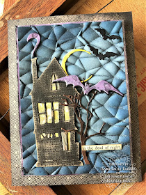 Sara Emily Barker https://sarascloset1.blogspot.com/2019/08/3d-crackle-saturday-showcase-for-funkie.html Halloween Card With Tim Holtz Crackle 3D Ghost Town Bat Crazy