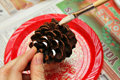 glitter pinecones with painted flower pots - Turtles and Tails blog