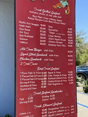 menu at Malibu Seafood cafe in Malibu, California