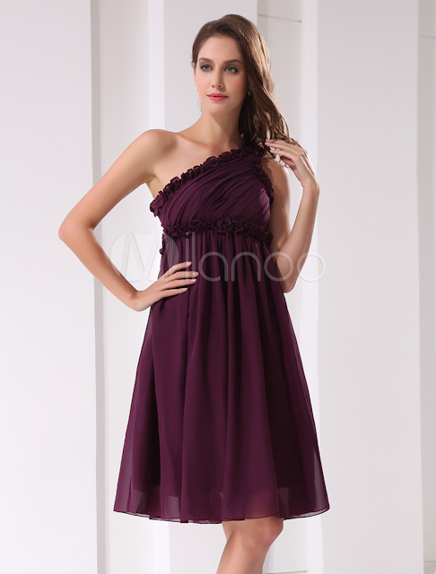 China Wholesale Clothes - One Shoulder Chiffon Beaded Short Length Prom Homecoming Dress