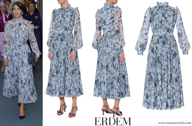 Crown Princess Mary wore ERDEM Narella Hogarth Print Pleated Chiffon Dress