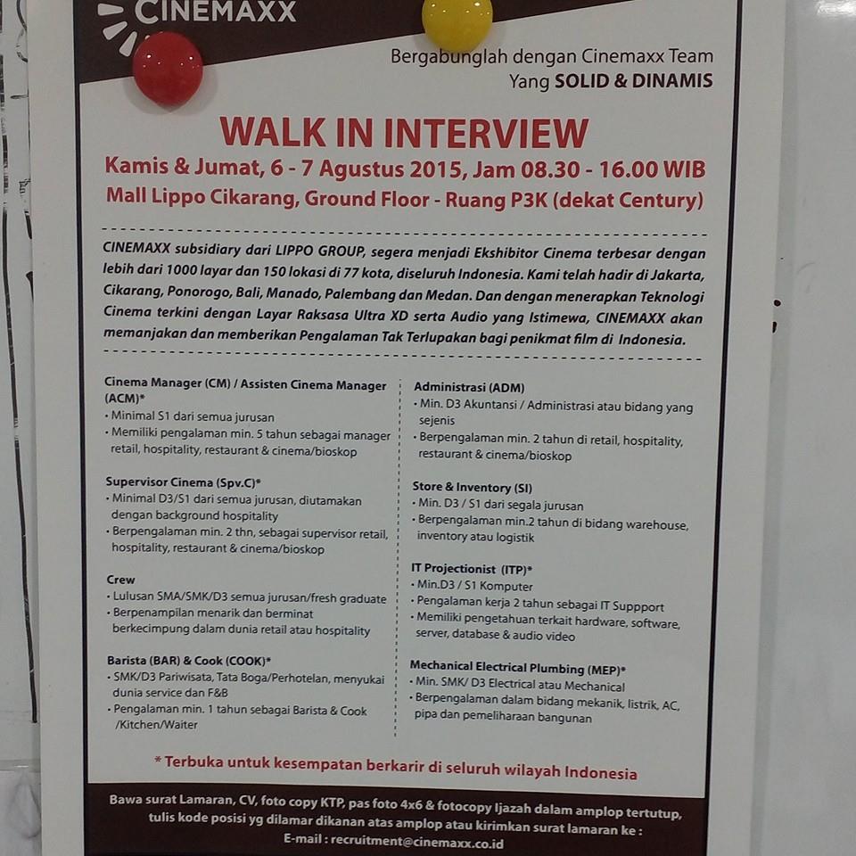 Lowongan Kerja Walk In Interview Cinemaxx