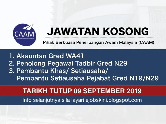 Jawatan Kosong Pihak Berkuasa Penerbangan Awam Malaysia (CAAM) September 2019