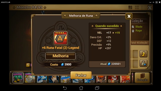 Summoners War - Melhoria de runa fatal, legend +6 de velocidade