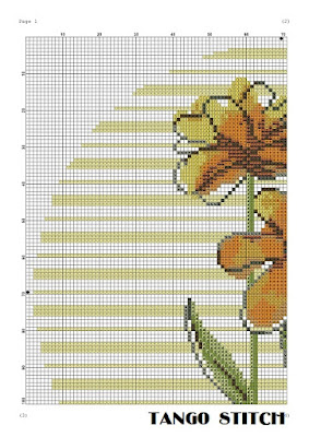 Yellow flower abstract striped cross stitch pattern - Tango Stitch