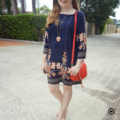 awayfromblue instagram rebecca minkoff sandals saddle bag, Shein navy flower print flowy dress 