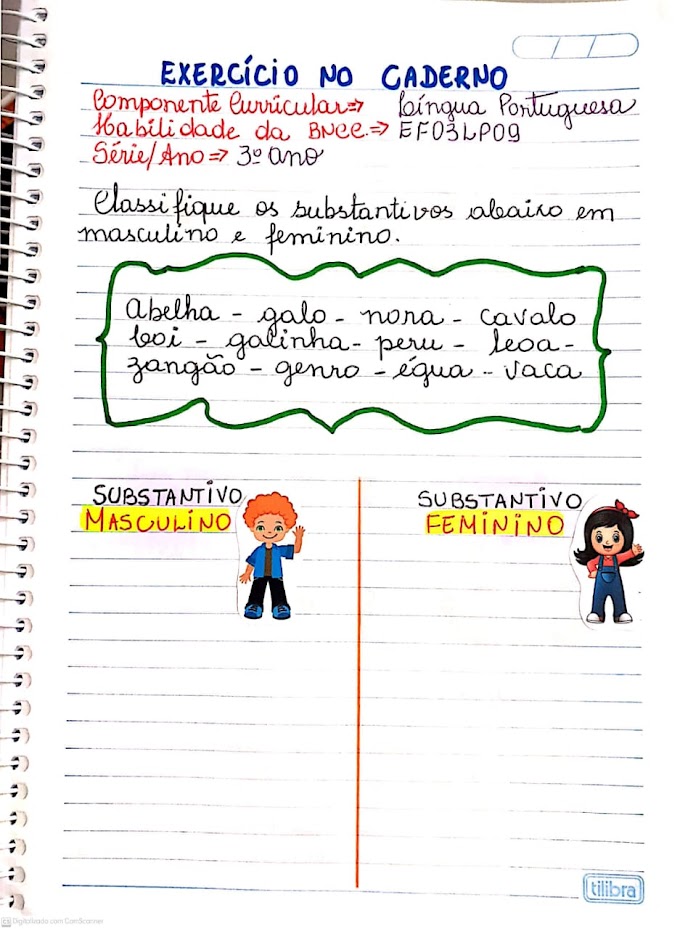 Atividade para trabalhar masculino e feminino de acordo com a BNCC