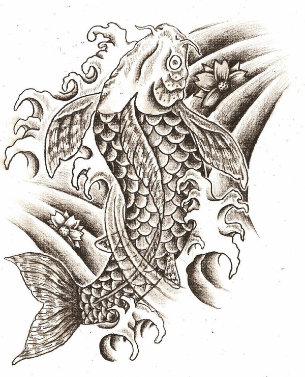 Black and white Koi Fish tattoo design