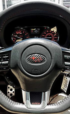 Custom Red Accented CArbon Fiber Emblem JDM Subaru WRX Steering Wheel 