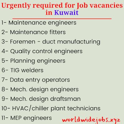 Urgently required for Job vacancies in Kuwait