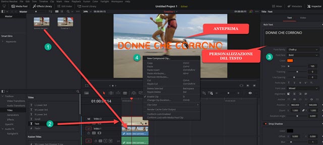 aggiungere testo con davinci resolve