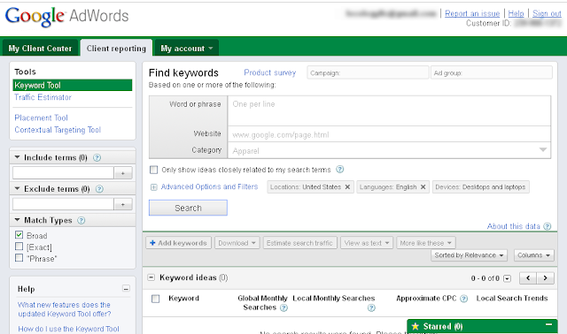 Google Adwords Keyword Tool