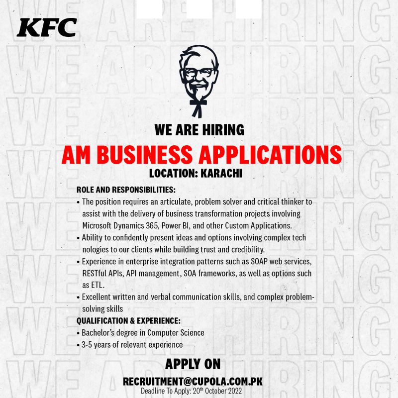 KFC Pakistan Jobs For AM Business Applications