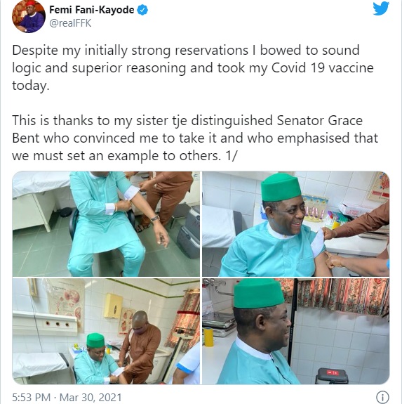 Fani-Kayode receives COVID vaccine — after calling it ‘evil’