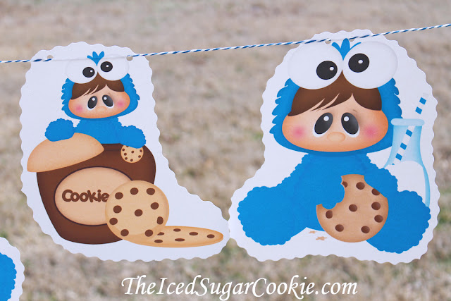 Baby Cookie Monster Birthday Party DIY Banner Flag Bunting Idea-Milk and Cookie Birthday Party Banner