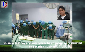 OFW donates body organs in China. There's a Filipino engineer based in China who instructed his family members that he wants his body organs donated in the event something happens to him --- like an unexpected death. Little did he know he would become the first foreigner to donate body organs in Taizhou City, East China's Jiangsu Province. It's not everyday that we hear of fellow Filipinos who have willingly expressed to have their body parts donated upon their demise. Pinoy organs donors are not that many as yet. However, there's a Filipino engineer based in China who instructed his family members that he wants his body organs donated in the event something happens to him --- like an unexpected death. Abear Wilbert, an overseas worker from the Philippines, suffered from cerebral hemorrhage after he lapsed into a deep coma on an expressway on July 6. His wife Mrs. Wang immediately called the local police for help and he was rushed to the Taizhou City People’s Hospital. Despite surgeries to remove blood and lumps in his skull, he was declared brain dead on July 17 --- much to the grief of his family. It was a battle fought and lost. Little did he know he would become the first foreigner to donate body organs in Taizhou City, East China's Jiangsu Province. It was so admirable that doctors paid tribute to him as per a released video by a local Chinese media. It was his wish beforehand to donate his body organs to whoever needs those and his family have acquisced to this. His Chinese wife disclosed that they met in Guangzhou and were blessed with two daughters. They decided to settle in Wuxi where Wilbert worked as a Senior Test Engineer in the city. He belonged to the Wuxi Catholic Community and was a guitarist in church, according to CRI Filipino Service. It was Wang's decision to donate her husband's kidneys, pair of corneas, liver as well as his heart -- which will benefit six Chinese patients, as per reports. It was an act praised by the Red Cross as it showed a humanitarian concern and dedication regardless of race or nationality. Meanwhile, the 80-year-old mother of Wilbert reportedly said she's sad to lose her son; however, she's also pleased that her beloved son could help others until the end of his life. We could only bow our heads in awe of this man who prefers to give away his healthy organs so that others in need of those would benefit; a life extension, perhaps. His story will leave us thinking; could we gather the courage to become organ donors ourselves?